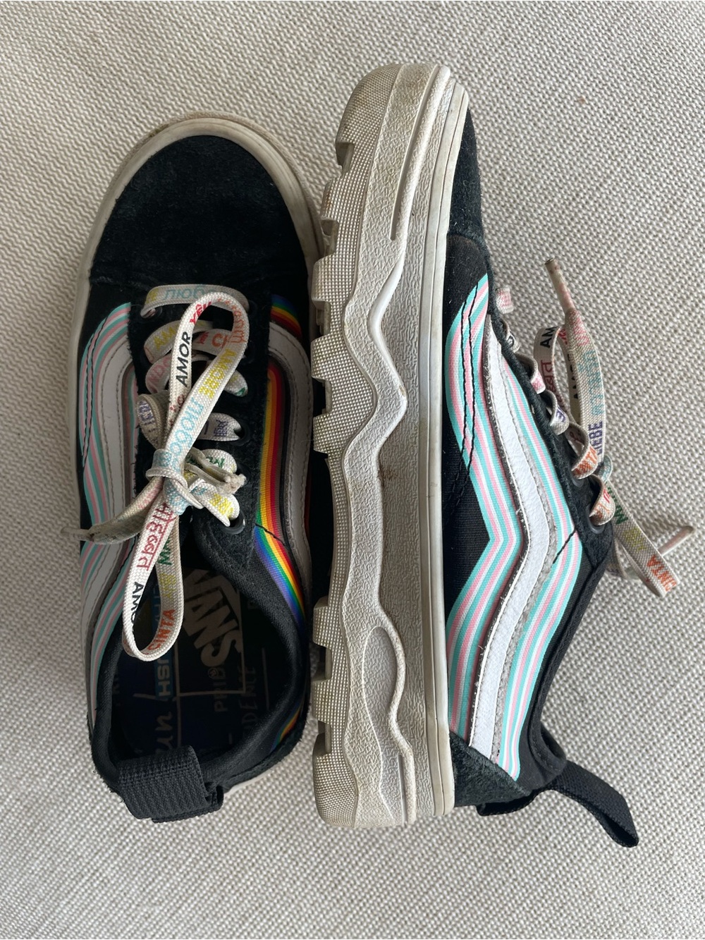 Vans Old Skool Sentry Pride Platform Black Suede Rainbow Stripe Skate Shoes